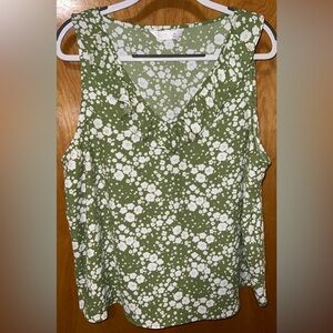 Lauren Conrad green and white floral print stretch woven blouse Size XXL ruffles